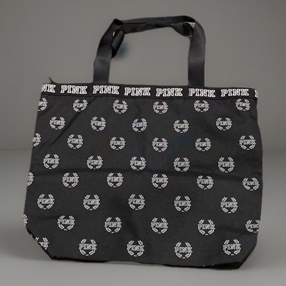 NWT Victoria's Secret‎ PINK Black Logo Zip Large Tote Bag